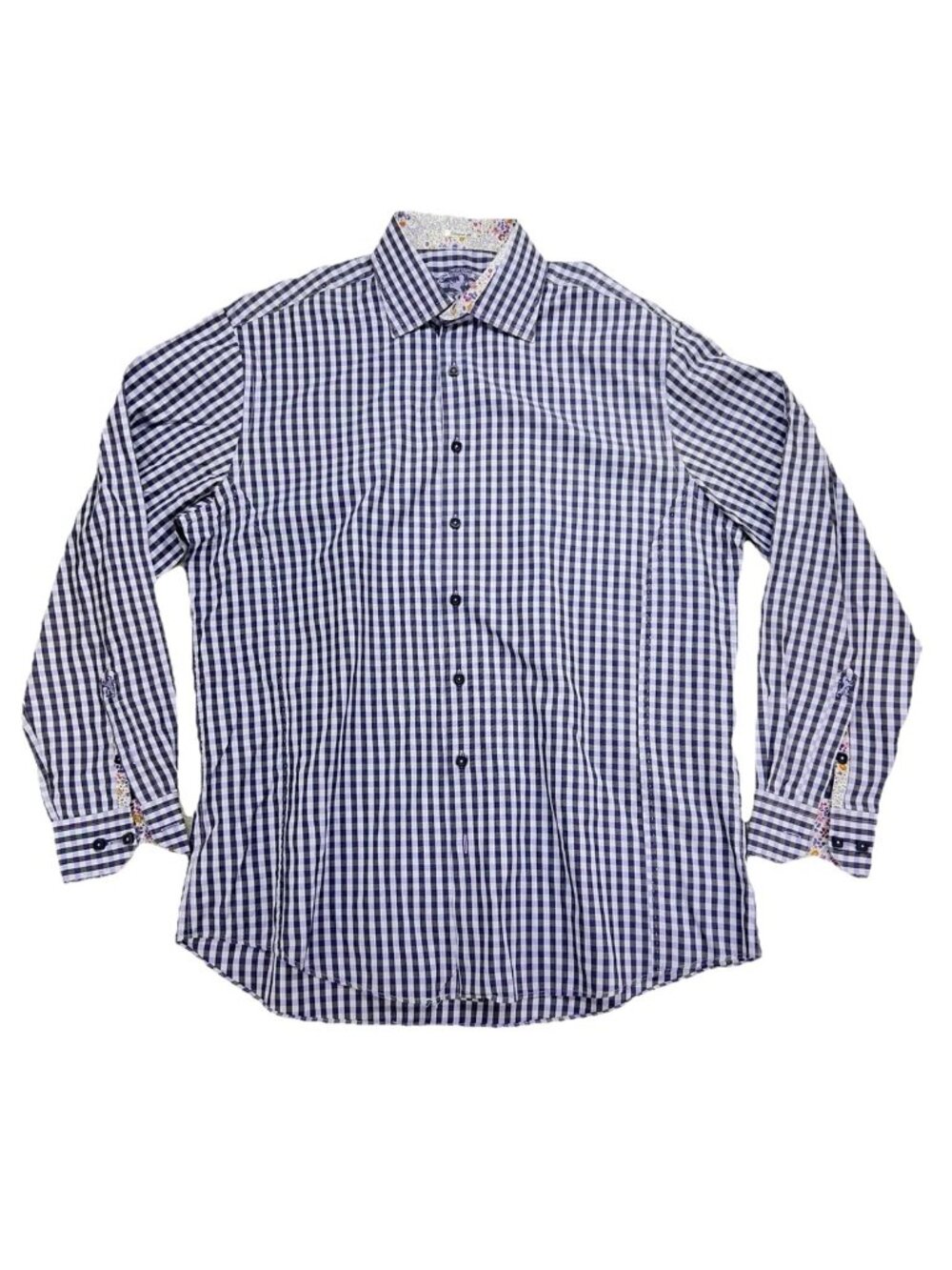Bugatchi‎ Uomo Men's Shirt XL Purple Checked Long Sleeve Embroidery Collar Cuffs